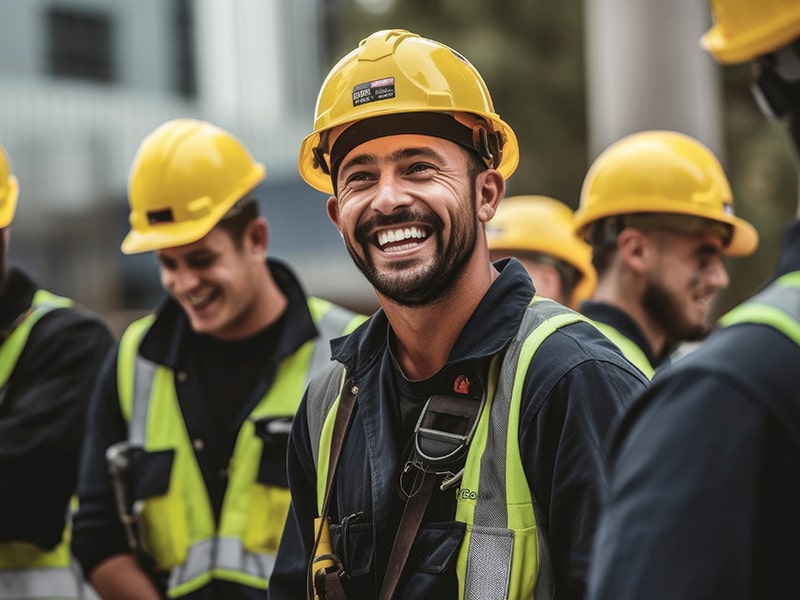 Generative AI happy of team construction worker working at construction site